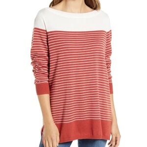 Nordstrom Caslon‎ Colour Block Striped Sweater Rust Red White 2021 Size Large L